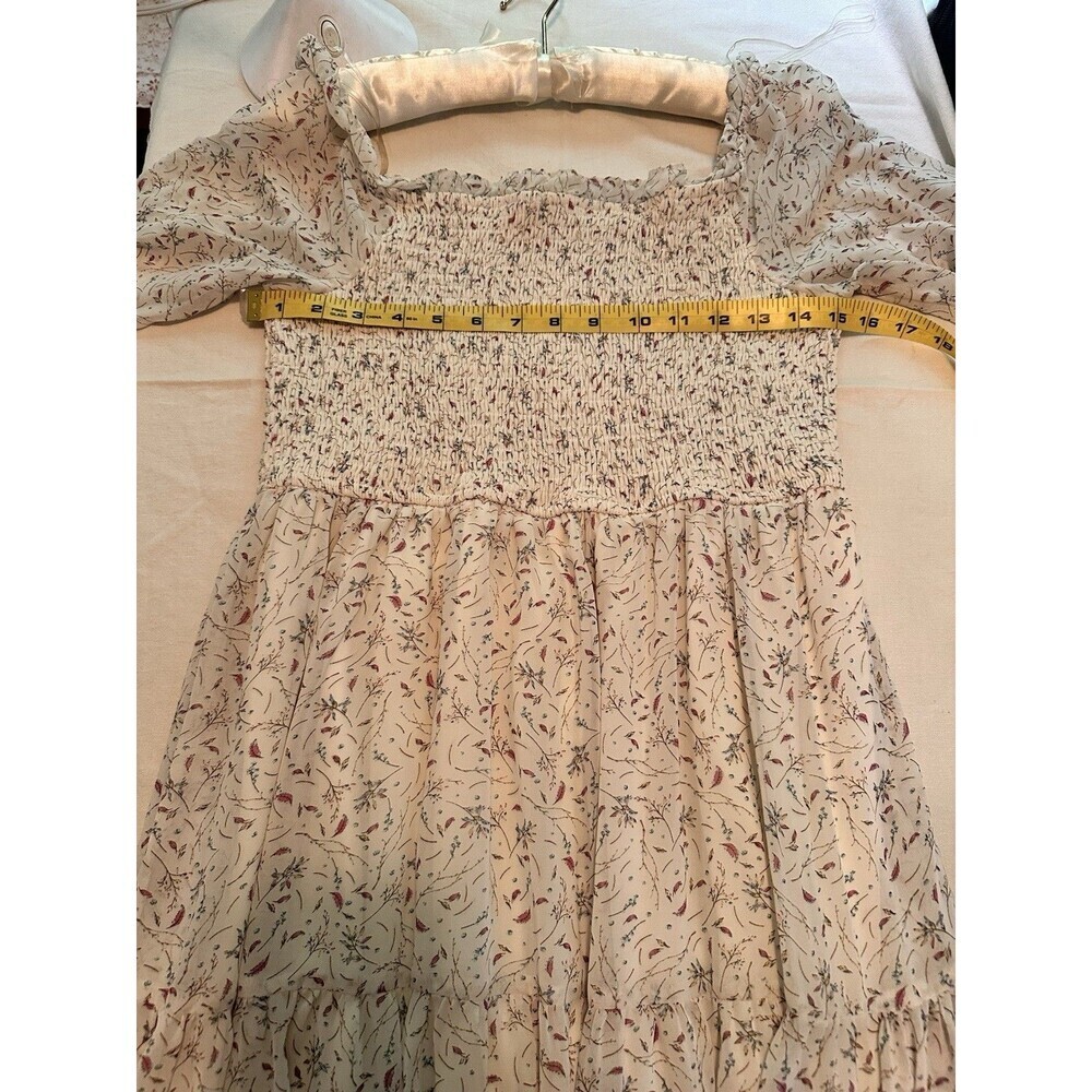 &Merci Sz M Off White Floral Dandy Prairie Midi Smocked TieredDress Long Sleeve - Picture 8 of 15